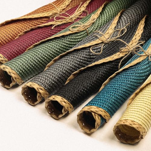 Round Woven Placemats 15-Inch, Set of 6 Green Braided Table Mats