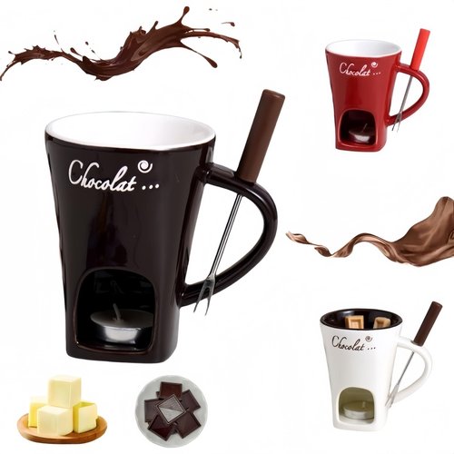 Sweet Fondue Cup,Chocolate Melting Fondue Mugs Set,Chocolate Melting Pot,Fondue Cups With Forks For Date Night Birthday Wedding Gifts (Brown)