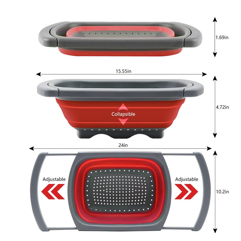 Qimh Colander Collapsible, Over The Sink Veggies/Fruit 6-Quart Strainers and Colanders with Extendable Handles, Folding Strainer for Kitchen