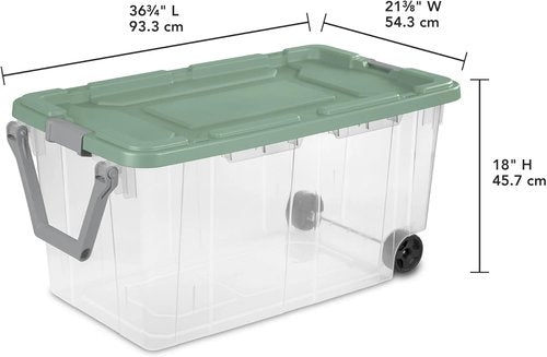 Extra Large Wheeled Storage Bin - 160 Quart Durable Clear Container with Latch Lid & Handle | Light Green, 2 Pack