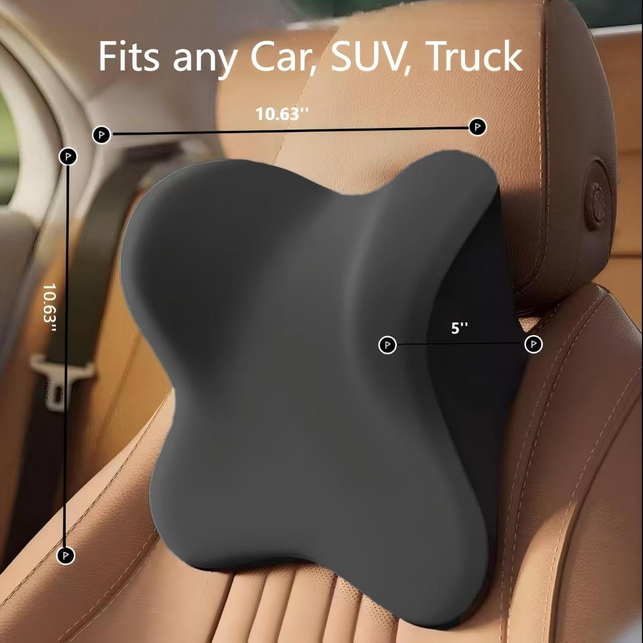 Nastravail 2 Pack Car Headrest Pillow for Neck Support, Soft Car Neck Pillow for Driving with Adjustable Strap and Removable Cover, Universal Fit Headrest Car Pillow