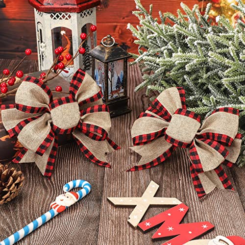 Geosar 4 Pcs Christmas Buffalo Plaid Bows Decor Red & Black Classic Holiday
