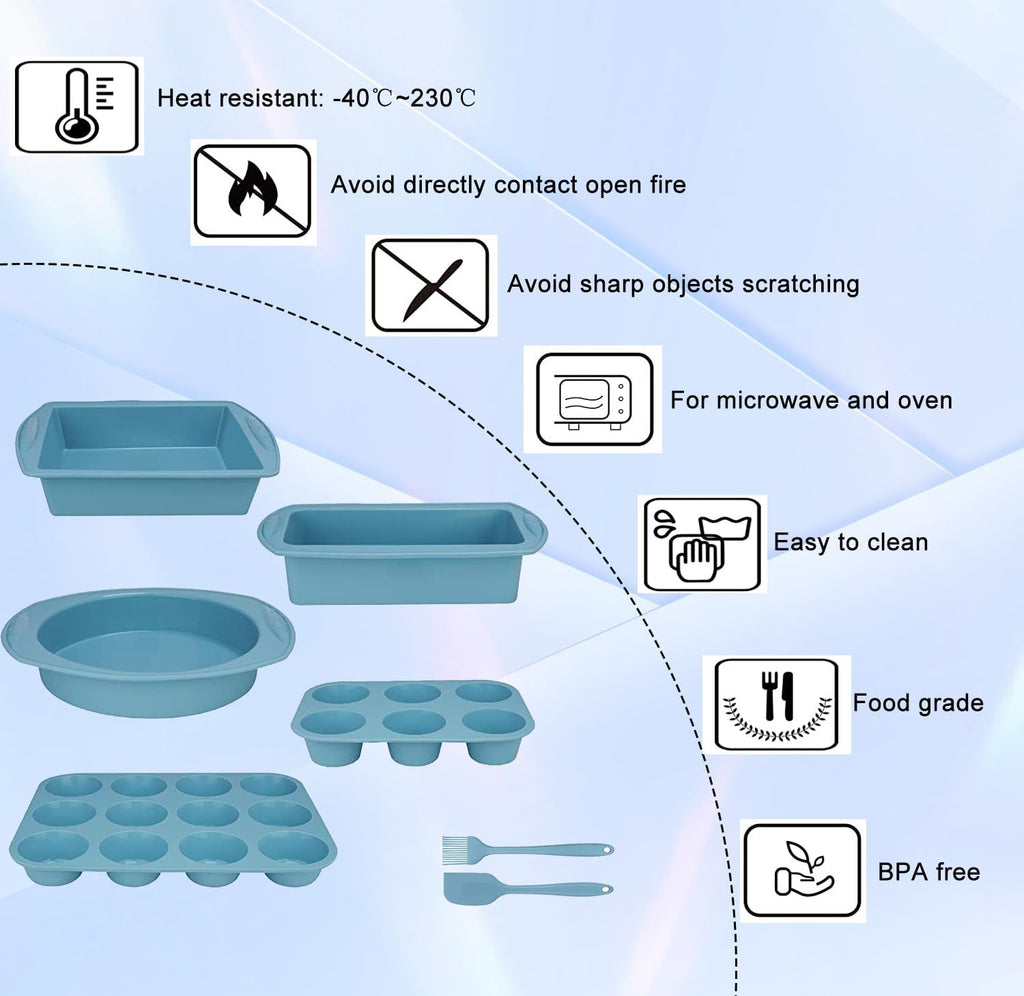 Skiennix 7-in-1 Silicone Bakeware Set - BPA-Free Baking Molds for Cakes, Muffins, and More