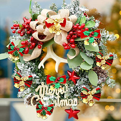 20 Pcs Christmas Mini Bow Decorations for Wreaths & Crafts
