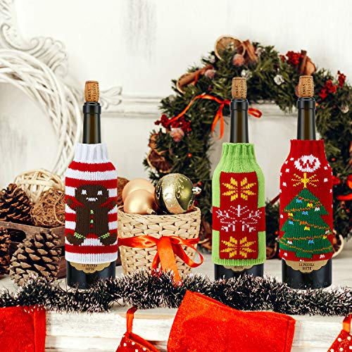 Boao 6-Pack Ugly Christmas Wine Bottle Covers with Hats – Knit Sweater Decor