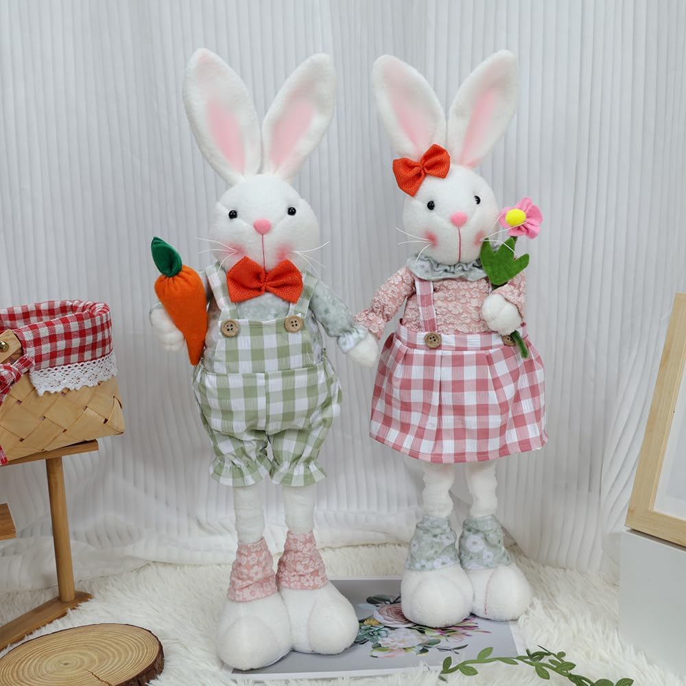 Skiennix Easter Bunny Decoration - Stretch Legs Figurine for Home & Office | Pink Spring Decor