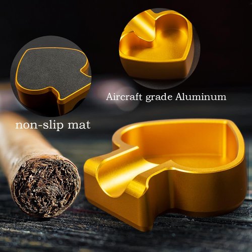 Defuzie Cigar Ashtray Aluminum Cigar Ashtrays for Outdoors Cigar Ash Tray Cigar Accessories (Gold)