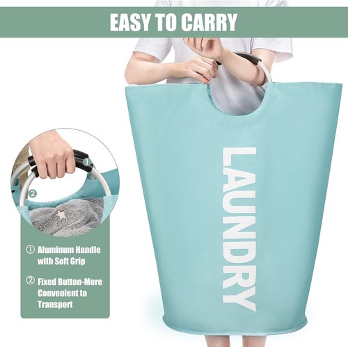 DOKEHOM Large Collapsible Laundry Basket - 82L Freestanding Clothes Hamper in Light Blue