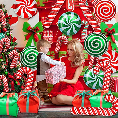 YUJUN Christmas Balloons Decoration Set - Candy Cane Gift Box Mylar Foil Balloons, Xmas Party Kit
