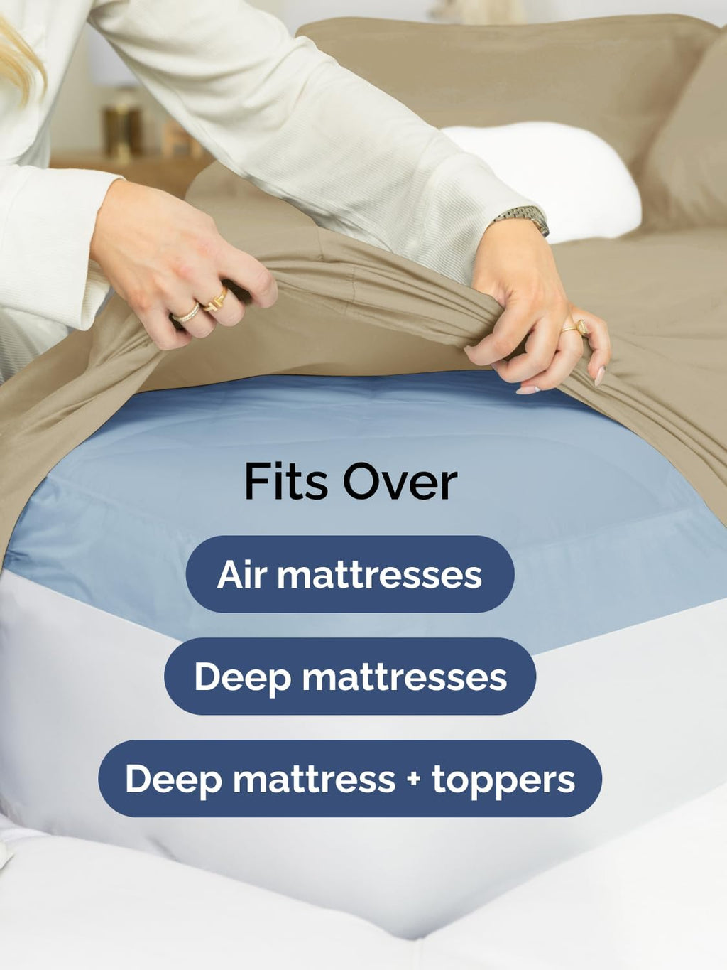 Skiennix Extra Deep Cal King Sheet Set | 6-Piece Breathable Cooling Bedding - Soft, Wrinkle-Free Beige