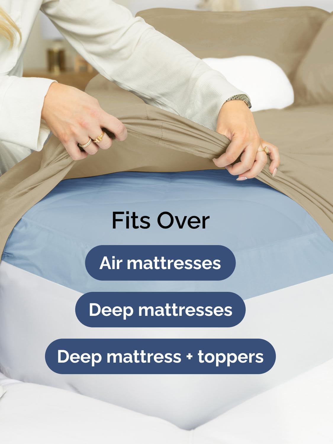 Skiennix Extra Deep Queen Sheet Set - 6-Piece Breathable Cooling Bedding - Soft, Wrinkle-Free Beige
