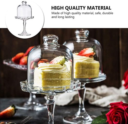 Decoret Mini Cake Stand Glass Cupcake Display Plate with Dome Cover Pedestal Dessert Stand Holder for Wedding Birthday Party Supplies (Flower)