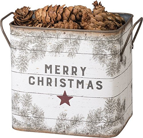 Primitives by Kathy Set of 2 Farmhouse Tin Buckets with Christmas Designs