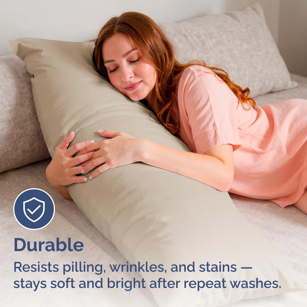 Skiennix Body Pillowcases Set of 4 | Soft & Cozy 20x54 Long Pillow Covers for Side Sleepers - Machine Washable (Wheat)