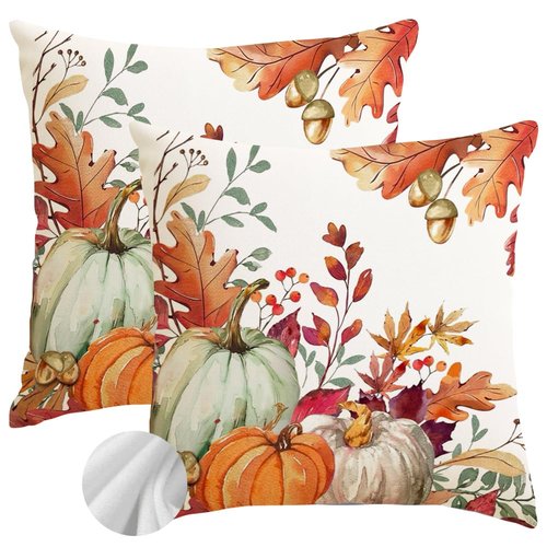 RABUSOFA Fall Pillow Covers 18x18 Set of 2,Velvet Autumn Pumpkin Pillows Decorative Throw Pillows Thanksgiving Decor Pillow Cases for Couch Fall Decorations for Home Maple Leaves