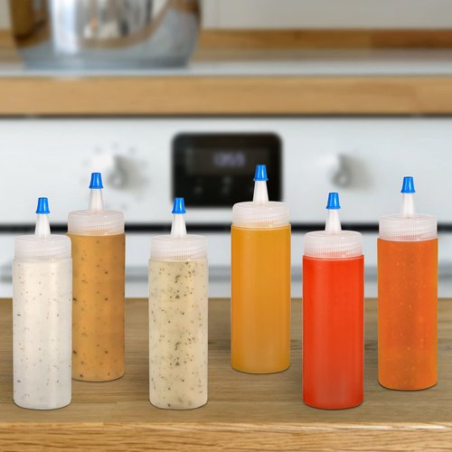 Fasmov Squeeze Bottle, 40 Pack 4-ounce Plastic Condiment Squeeze Squirt Bottles, Plastic Squeeze Bottles with Blue Tip Cap for Ketchup, Sauces, Salad Dressings, Crafts and More