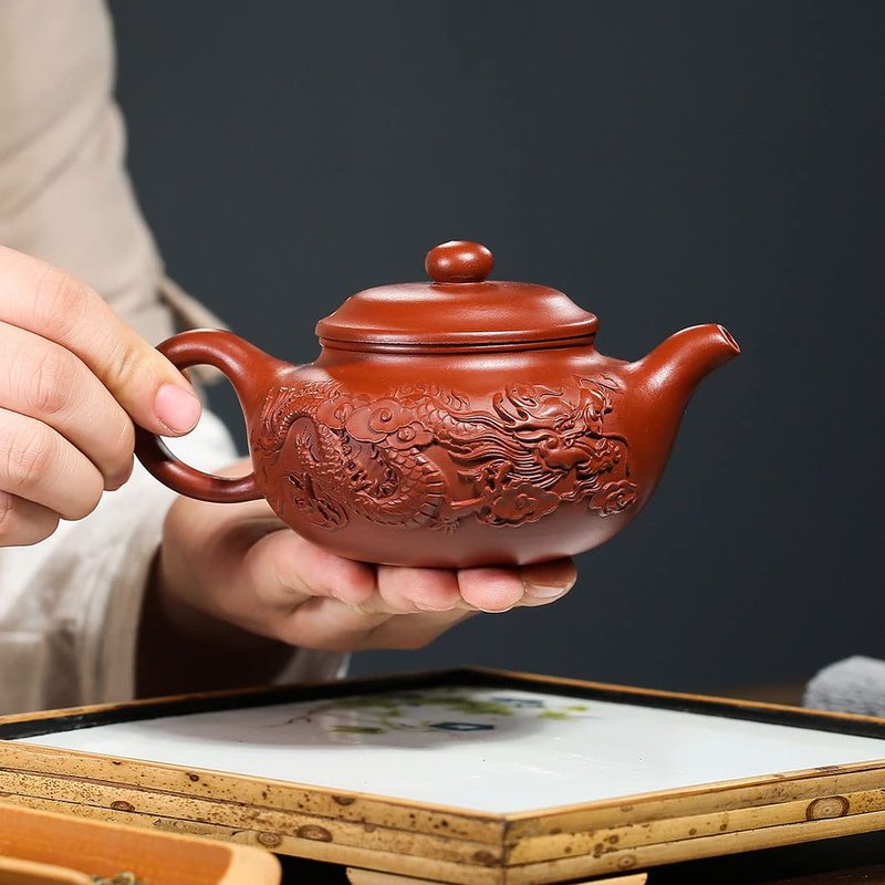 Yxhupot Teapot 8.6oz Chinese Dragon Yixing Clay Zisha Classics Pot Genuine Black Infusers Tea (Red dragon)