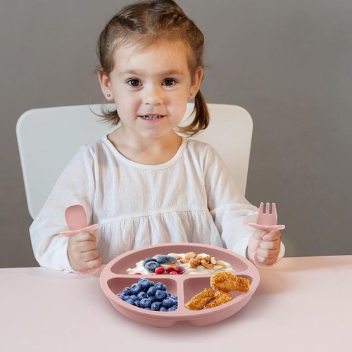 Eascrozn Toddler Plates - 3 Pack Divided Suction Plates | Food Grade Silicone, BPA Free, Non-Slip, Dishwasher Safe