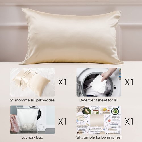 PROMEED Highest Grade 6A+ Mulberry Silk Pillowcase 25 Momme for Hair and Skin, Both Sides Premium Pure Silk, Anti-Allergy, Anti-Frizz (Queen 20"x30", Champagne)