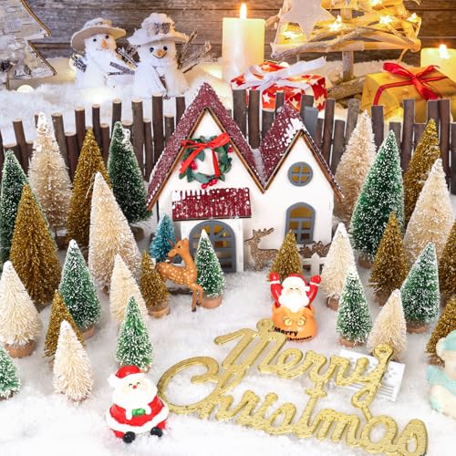 LOYUDEQIU Miniature Pine Tree Christmas Decor 24pcs Silver, Gold, Green