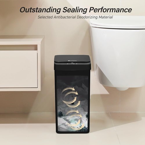 FRESHLIX Automatic Motion Sensor Bathroom Trash Can - 2.6 Gallon Touchless Waterproof Bin | Black