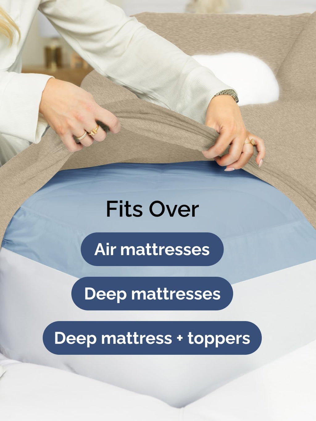 Skiennix Extra Deep Split King Sheet Set - 7 Piece Breathable Cooling Bedding - Soft Wrinkle-Free Heathered Beige