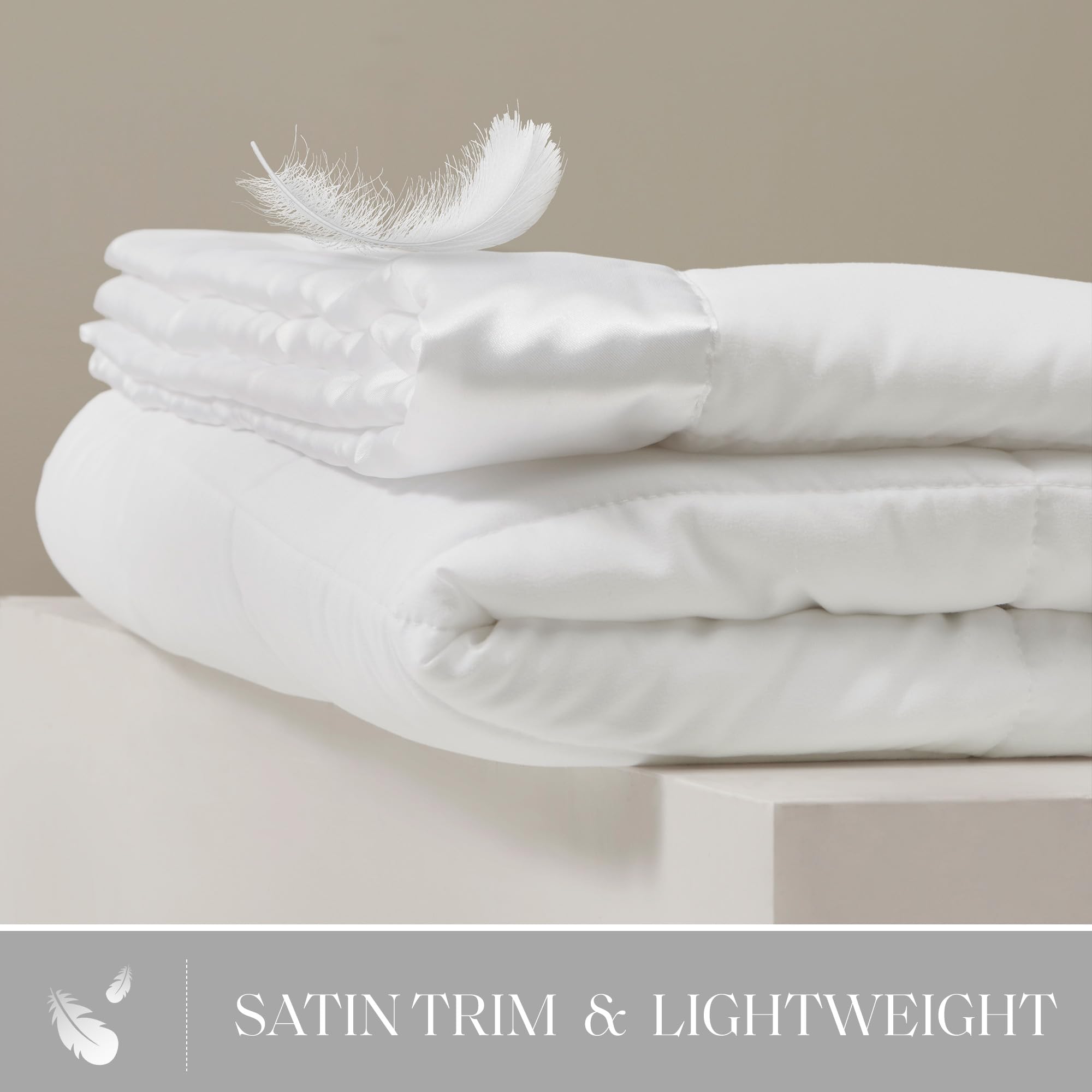 Madison Park Windom Down Alternative Blanket, Premium 3M Scotchgard Moisture Wicking Treatment, Lightweight and Soft Bed Cover For All Season, Satin Trim, White Full/Queen