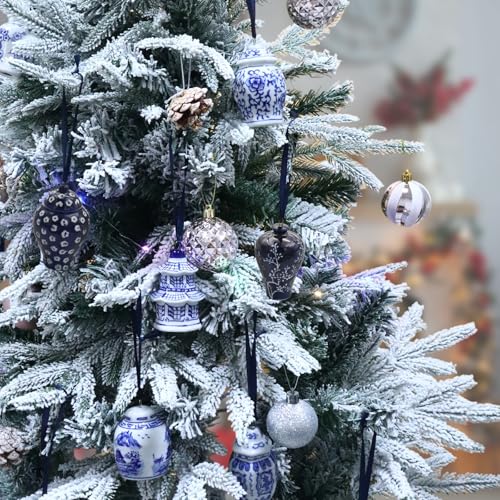 CX Mpapali 6pc Chinoiserie Ginger Jar Ornaments - Blue & White Porcelain Hanging Christmas Decorations (Classic Style)