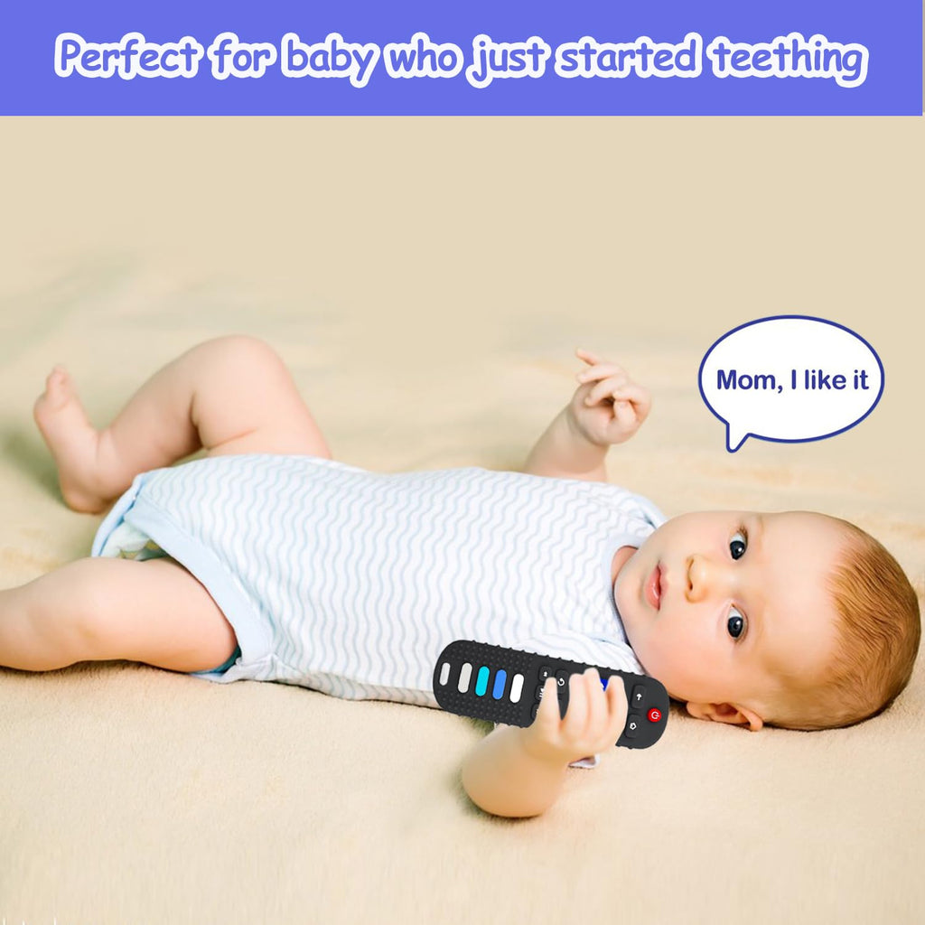 ROBBEAR Baby Teething Toys - Food Grade Silicone Teether in TV Remote Shape | BPA Free, Purple & Khaki