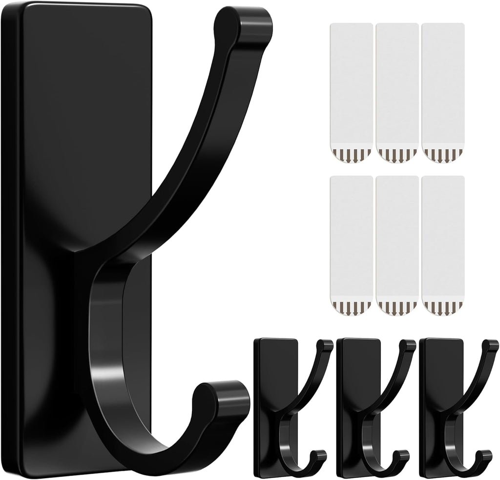 Pickpiff Adhesive Wall Hooks - No Residue, Easy Removal, Heavy-Duty Towel Hooks | 4 Pack Black