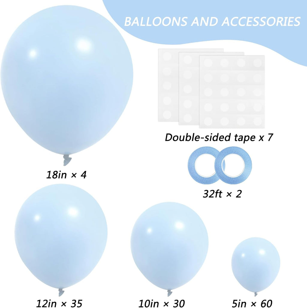 RUBFAC Pastel Blue Balloons - 129pcs in Various Sizes for Garland & Arch | Perfect for Birthday & Baby Showers
