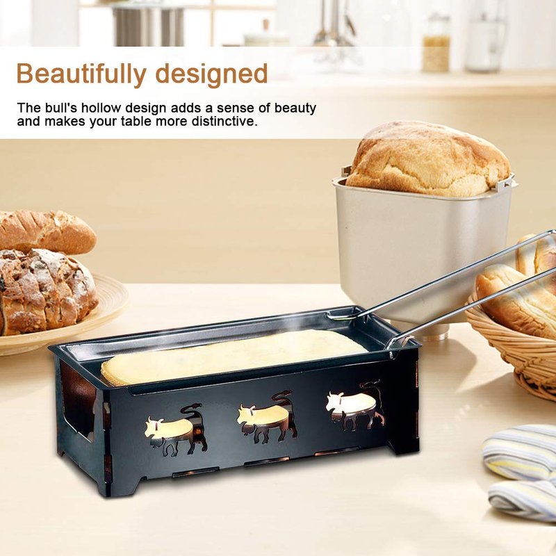 Cheese Raclette, Portable Foldable Non-Stick Cheese Rotaster Baking Tray Candlelight Cheese Melter Pan with Handle Spatula Barbecue Home Kitchen Grilling Tool