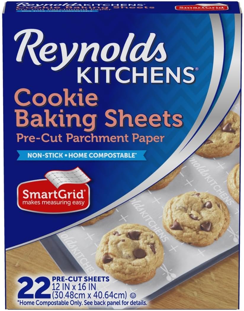 Reynolds Kitchens Baking Parchment Paper Sheets - Pre-Cut & Oven-Safe Up to 425°F | 12" x 16", 22 Count