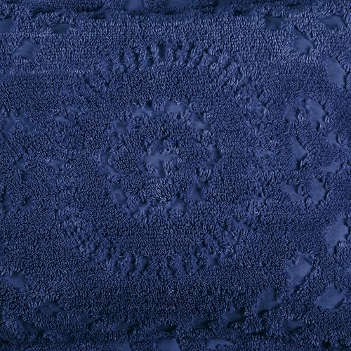 Twin Size Cotton Chenille Bedspread - Navy Medallion Design, 81" x 110"