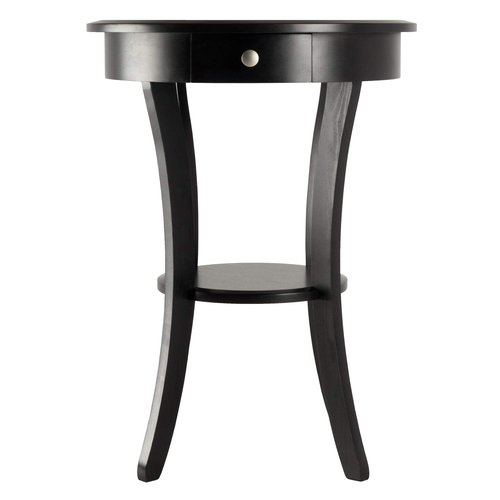 Winsome Sasha Round Accent Table with Drawer and Shelf, for Living Room, Bedroom, Black