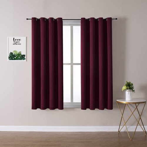ChrisDowa Grommet Blackout Curtains - Thermal Insulated Room Darkening Panels, Burgundy Red, 52W x 54L