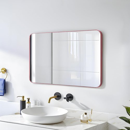 SCWF-GZ 30x20 Mirror Rectangle Wall Mounted Aluminum Metal Frame Square Mirrors for Entryway Girl Bedroom Bathroom Living Room 30 20 inch Pink Rose Gold