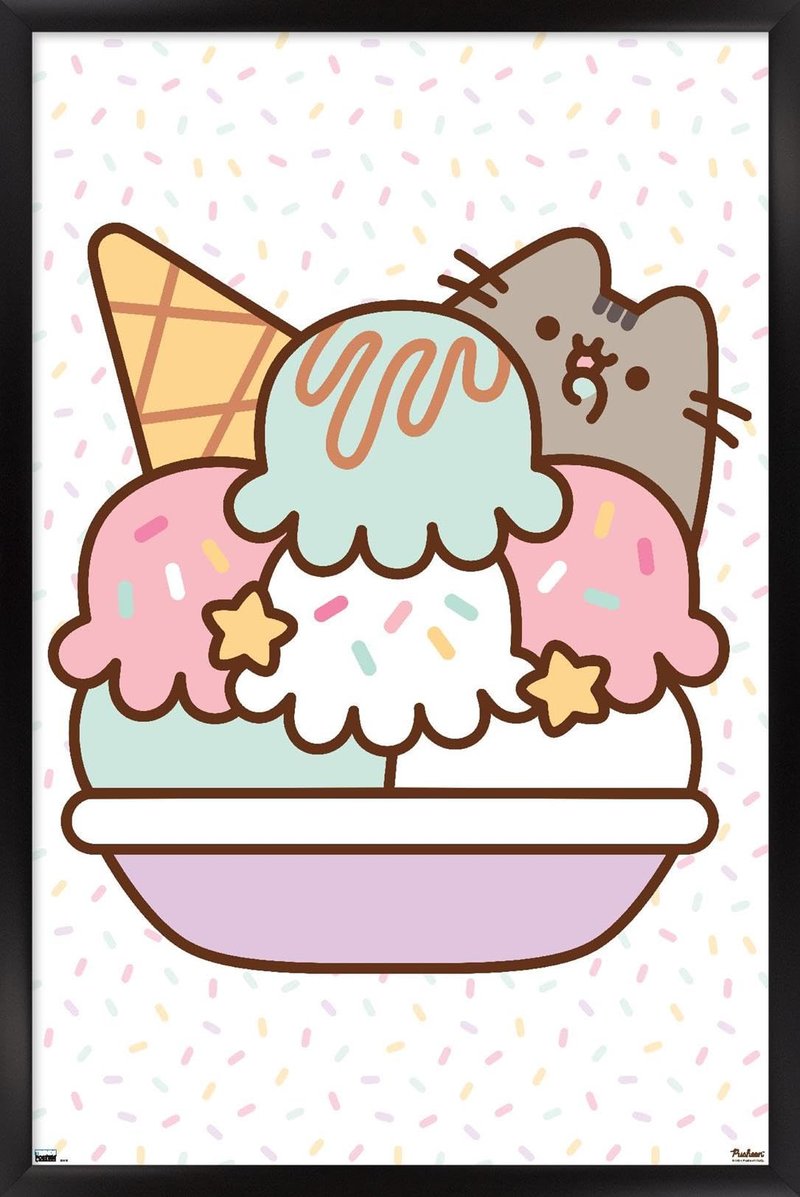Pusheen - Ice Cream Wall Poster, 34L" x 22.4W", Black Framed Version