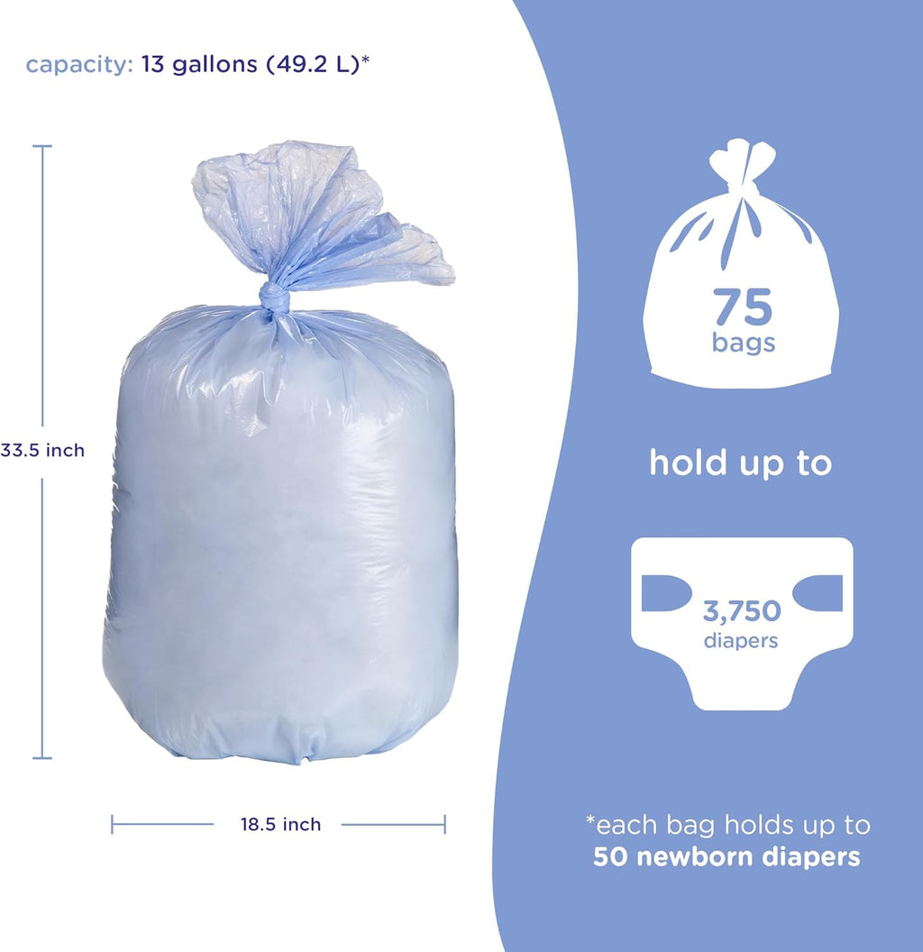Ubbi Diaper Pail Bags - Disposable Baby Waste Bags, 75 Count, 13-Gallon Size | 3 Pack