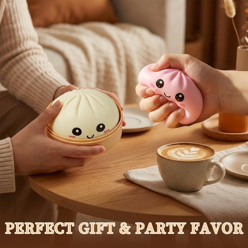 Dumpling Squishies - Colorful Mystery Dumpling Stress Balls | Soft Squeeze Fidget Toy for Anxiety Relief (Pink)