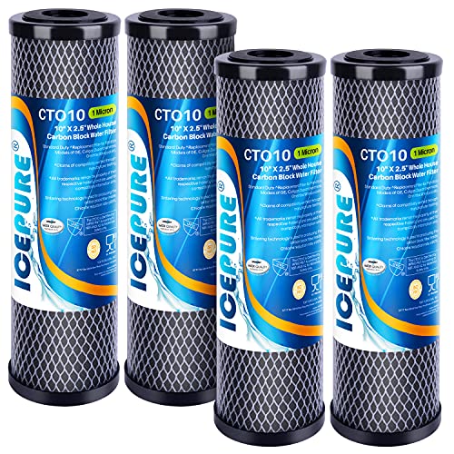 1 Micron 10" x 2.5" CTO Carbon Block Whole House Water Filter Cartridge - 4 Pack