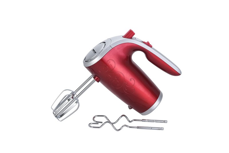 Better Chef Electric Hand Mixer | 5-Speed | Stainless Beaters & Hooks | Attachment Holder | 150-watt (Red)