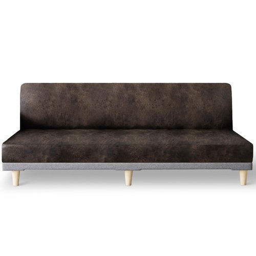 molasofa Leather Like Stretch Futon Slipcover Armless Futon Bed Sofa Cover Furniture Protector with Elastic Bottom, Soft and Washable Futon Cover for Sofa Bed Stay in Place（X Larger，Dark Brown）