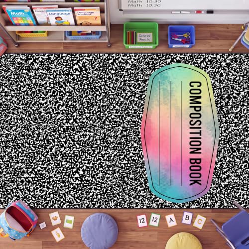 Large Composition Notebook Rug 13x7.5 ft, Washable Non-Slip Classroom Carpet