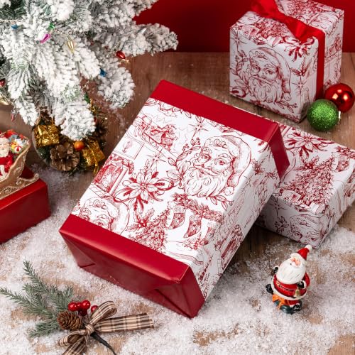 RUSPEPA Reversible Christmas Wrapping Paper Vintage Red Santa 17in x 16.4ft