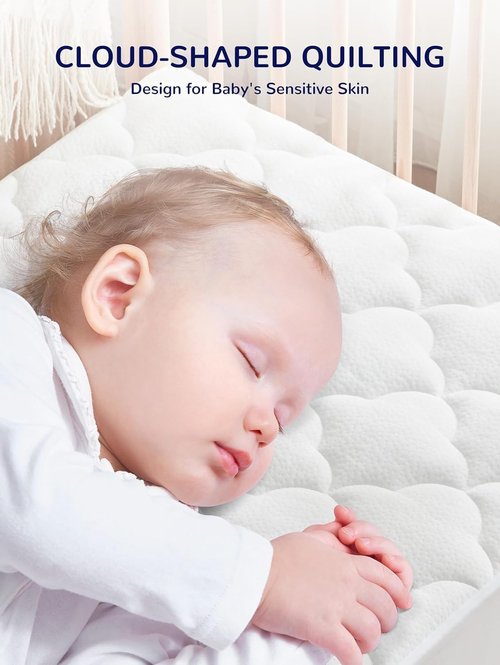 SLEEP ZONE Waterproof Crib Mattress Protector Pad - Quilted, Fitted Baby Mattress Cover 28"x52" - Soft Breathable Toddler Mattress Pad Noiseless Infant Bed Topper - Deep Pocket 14", White