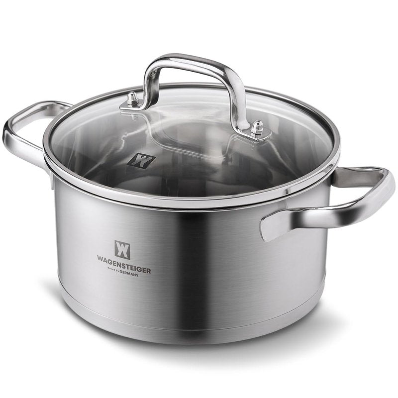 WAGENSTEIGER 2.82 Quart Stainless Steel Stock Pot, 3-Ply Construction with Aluminum Core, Tempered Glass Lid, Compatible with All Cooktops BPA free(7.68" Diameter)