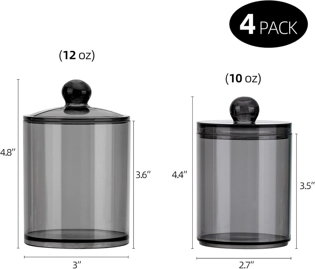 Tbestmax Qtip Holder - 10-Ounce & 12-Ounce Bathroom Organizer | Plastic Apothecary Jars with Lids - Black