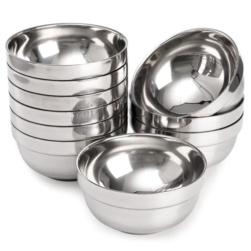 yarlung 10 Pack Stainless Steel Bowls 5 Inch Snacks Bowl, 15 Oz Soup Bowl Lightweight Salad Bowls Double-walled Metal Serving Dishes for Sauces, Rice, Noodle, Ice Cream