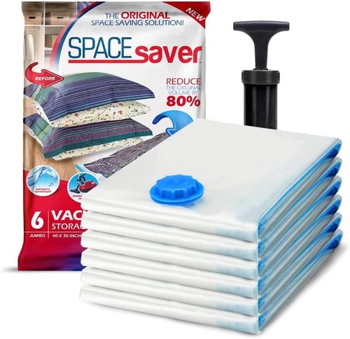 Jumbo Vacuum Storage Bags by [Brand Name] - Space-Saving Compression Bags for Comforters, Blankets & Clothes | 6 Pack with Hand Pump